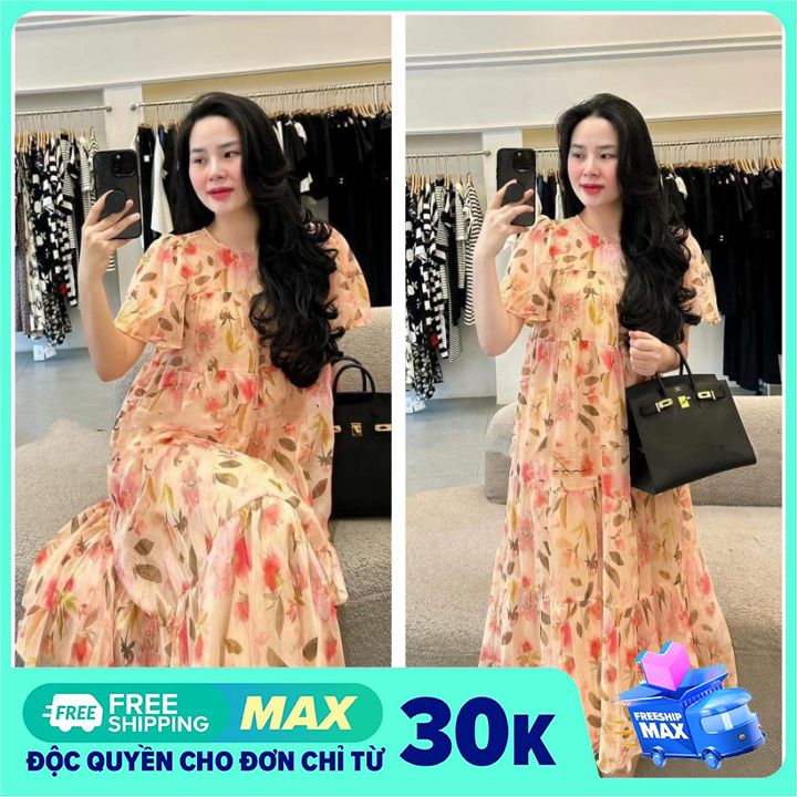 Váy bầu thời trang Đầm bầu voan thiết kế 2 lớp bèo đuôi cá siêu xinh Freesize