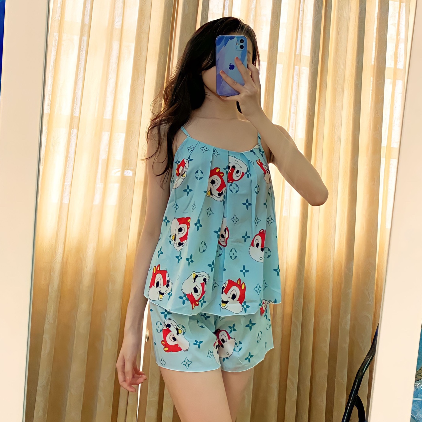 [Sale FreeShip] Set Đồ Bộ Áo 2 Dây Quần Đùi Lụa Hàn Freesize Dưới 57kg
