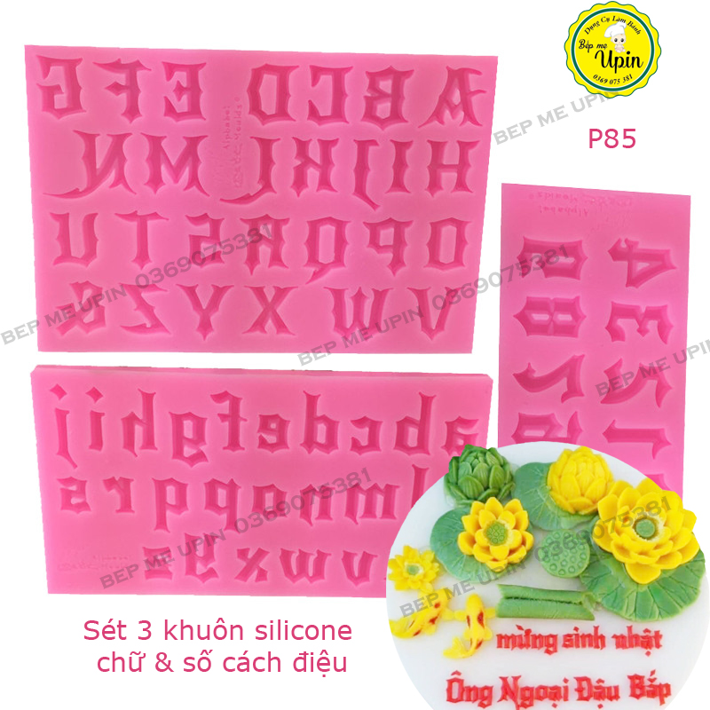 [Khuôn Silicone 4D] sét 3 khuôn chữ và số cách điệu trang trí bánh rau câu, bánh sinh nhật