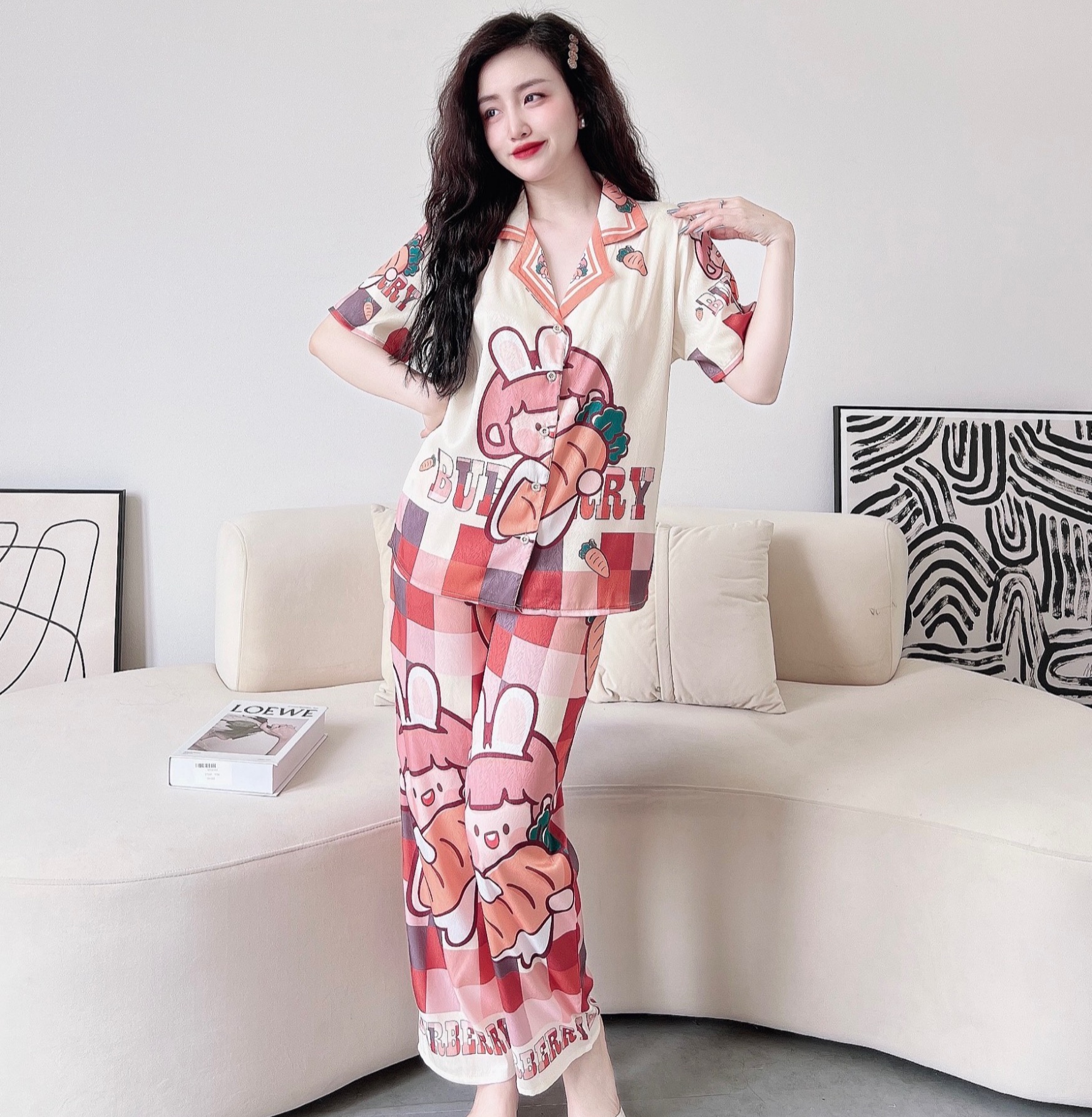 Bộ Pyjama lụa xước ánh kim cao cấp (free size: 45kg đến 65kg) HÀNG THIẾT KẾ MỚI.