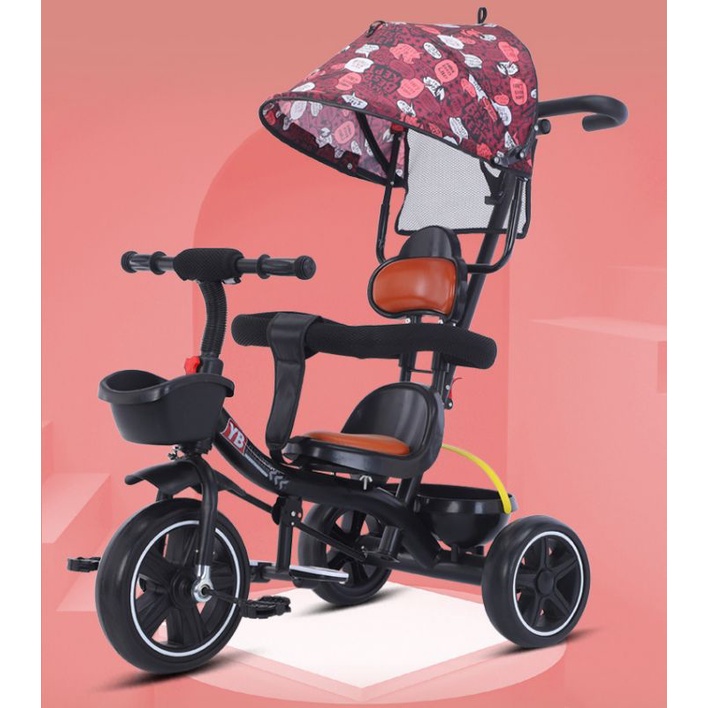 Xe đạp 3 bánh mái che có tay đẩy,  yên da