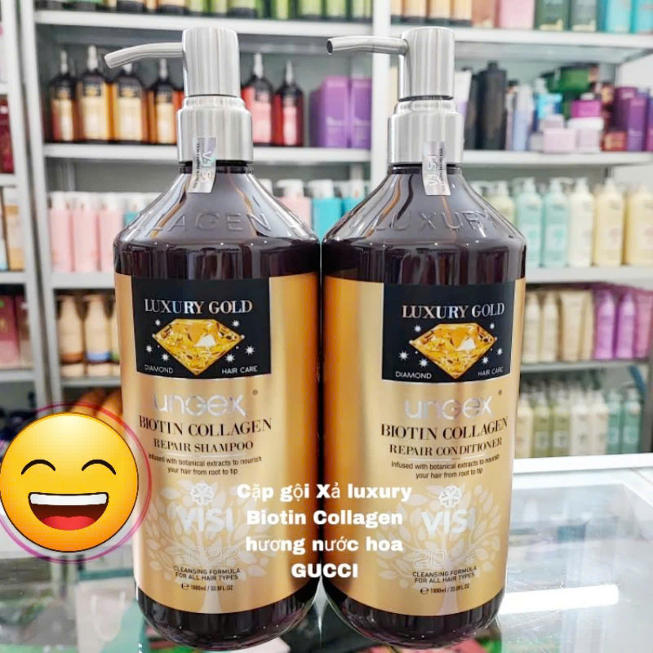 Dầu xả biotin collagen VÀNG Luxury Ungex 1000ml hương nước hoa thơm lâu
