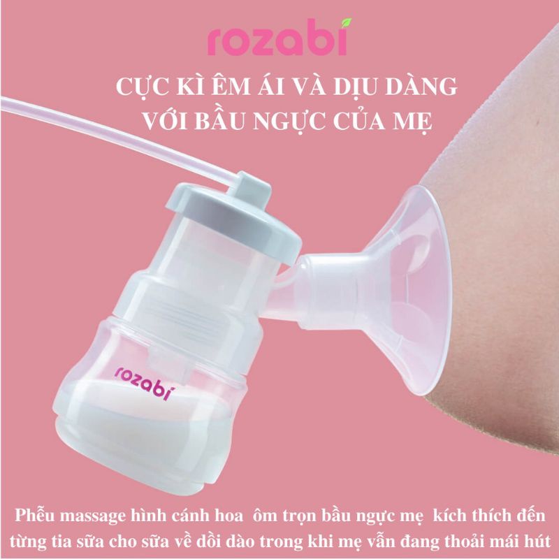 [Có pin sạc] Máy hút sữa điện đôi Rozabi Basic Plus (massage êm ái, hút kiệt sữa)