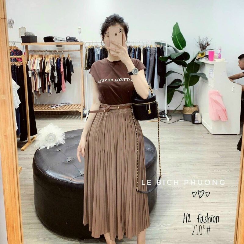CHân váy xếp ly nữ dài qua gối