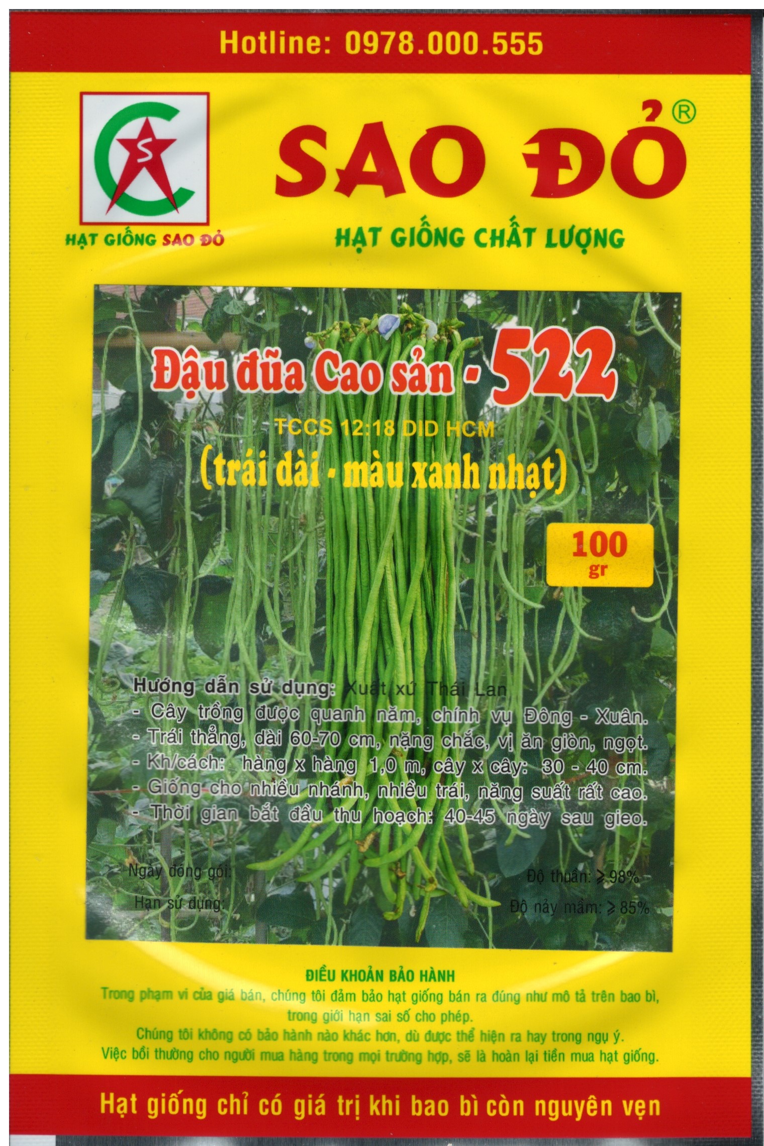 [HCM]hạt giống đậu đũa 522 gói 10 gr