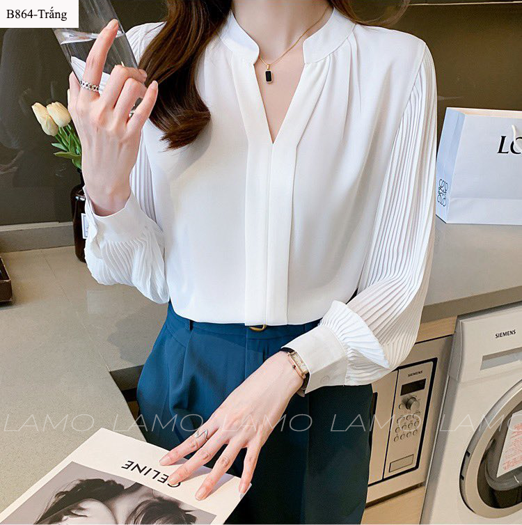 ÁO SƠ MI NỮ CỔ TÀU TAY DẬP LY-B864