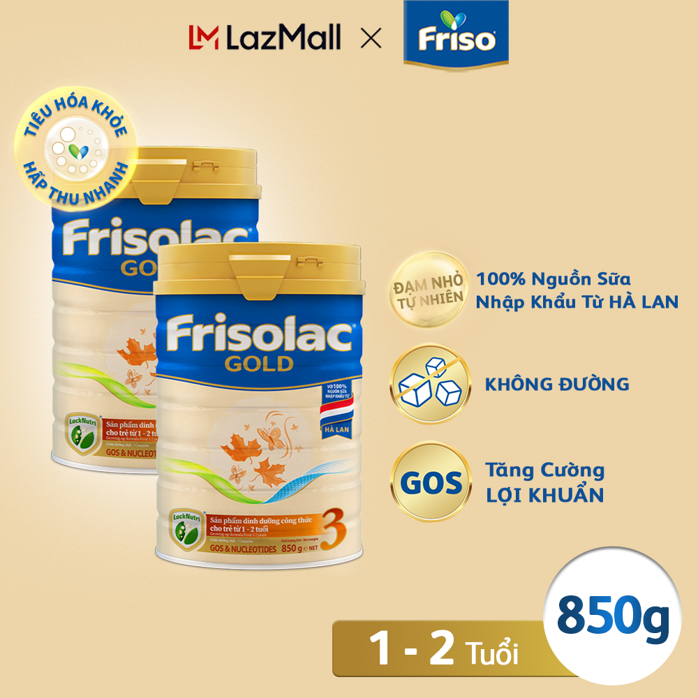 Combo 2 lon Sữa Bột Frisolac Gold 3 lon thiếc 850G cho trẻ từ 12-24 tháng tuổi