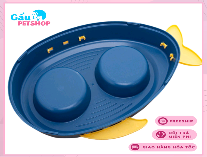 Bát ăn đôi kèm lòng inox phối màu cho chó mèo