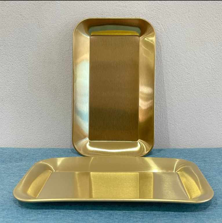 Dụng cụ inox mạ vàng, khay inox, khay chữ nhật, hũ đựng bông dùng trong spa
