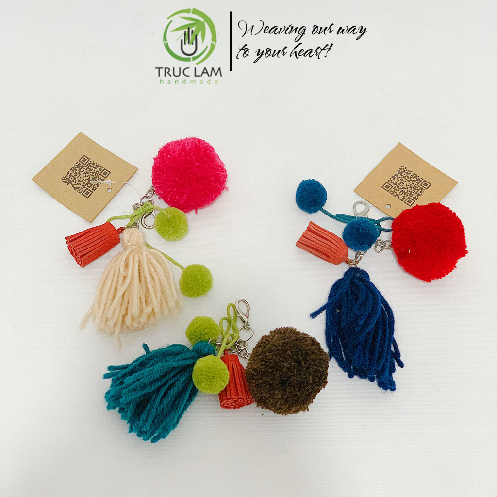 Móc Khóa Treo Túi Quả Bông Len Nhiều Màu Sắc - Trúc Lâm Handmade