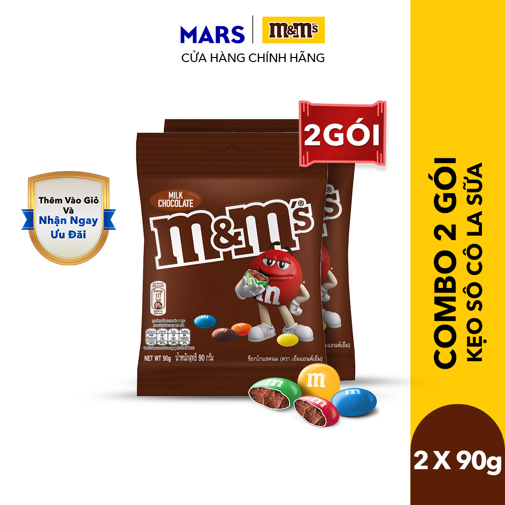 Combo 2 gói kẹo sô cô la sữa M&M'S gói 90g