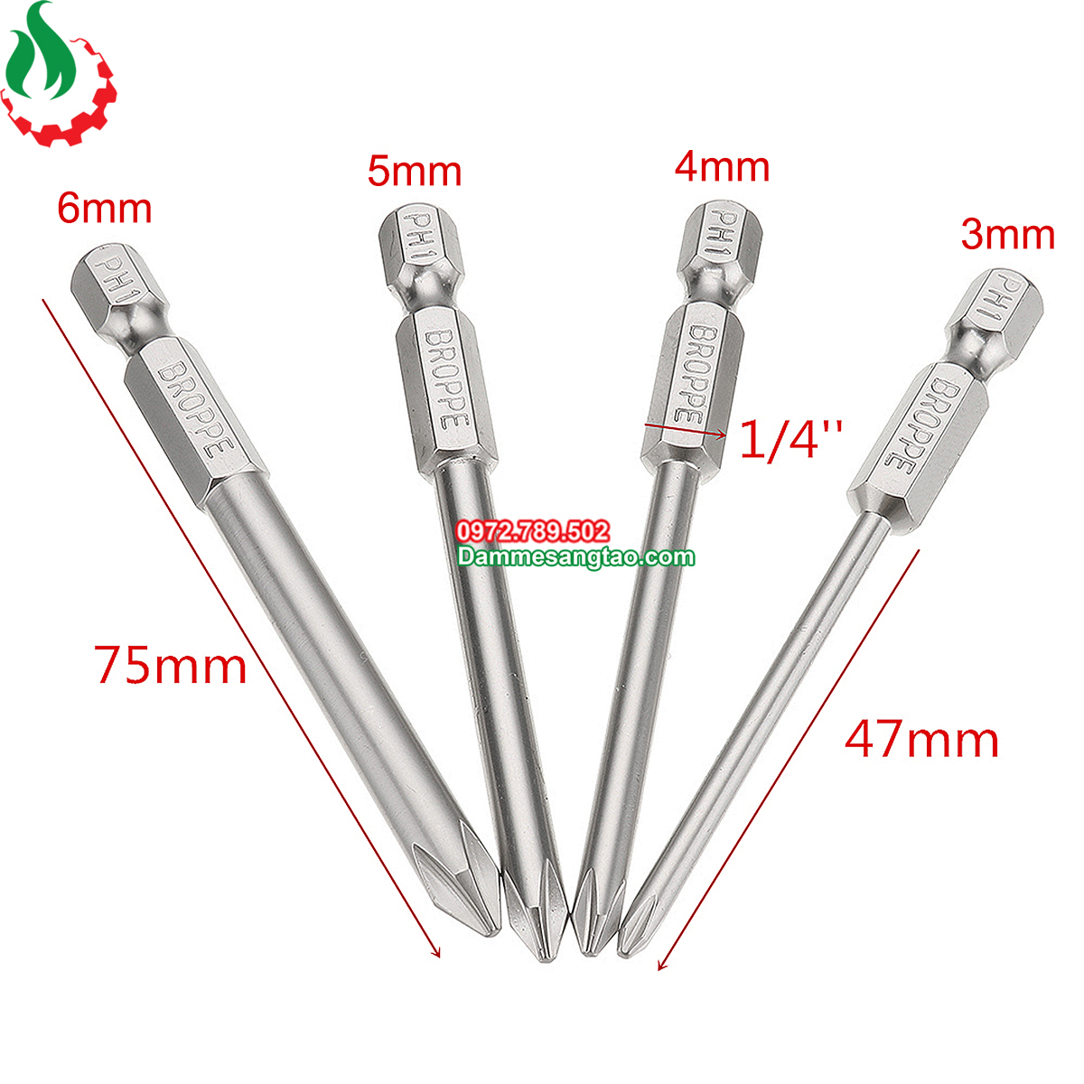 Mũi vít 4 cạnh bake chuôi lục giác broppe