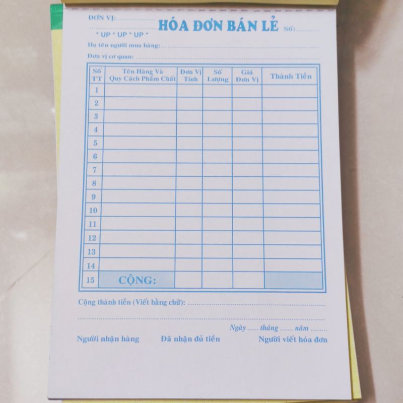 LỐC 10 CUỐN HOÁ ĐƠN BÁN LẺ HAI LIÊN