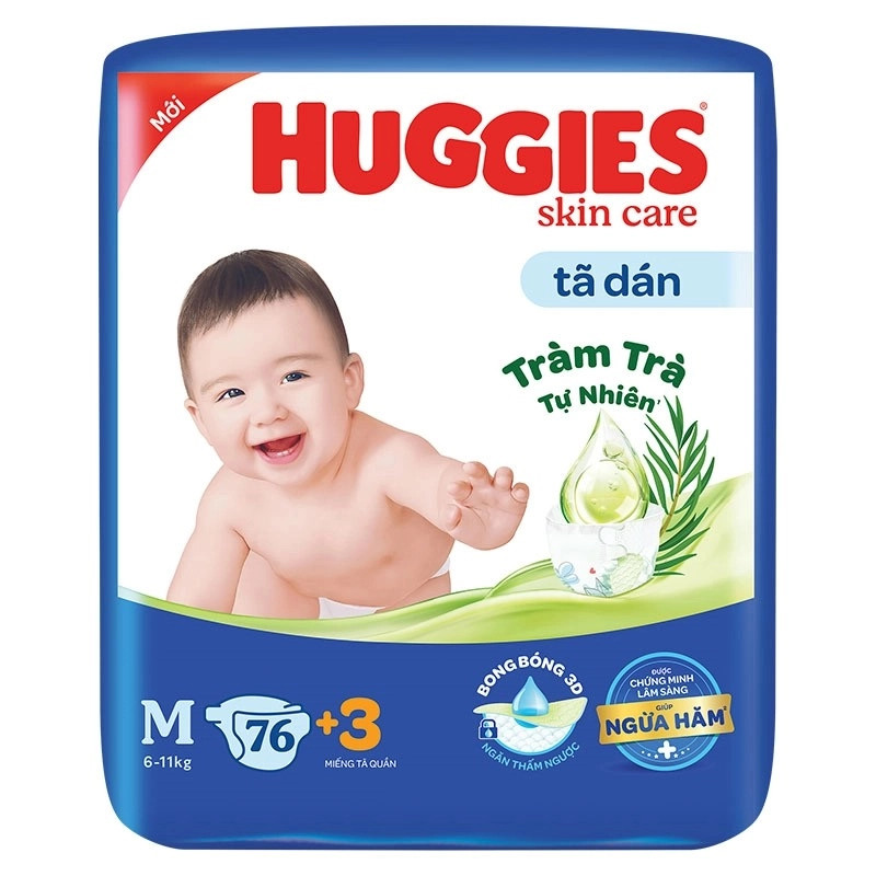 Tã dán Huggies Skin Care cỡ M 76M + 3M Tã quần M