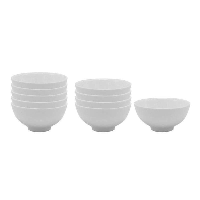 Set 10 Chén Bát Ăn Cơm Sứ Trắng Trơn Hàng Dày
