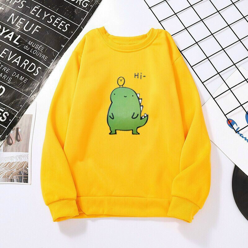 Áo hoodie nữ tay dài cổ tròn in hình không nón#aohoodienukhongnon