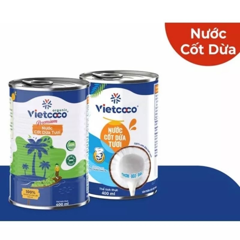 VIETCOCO Nước cốt dừa (nguyên chất) dùng để nấu XÔI, CHÈ - LON 400ML