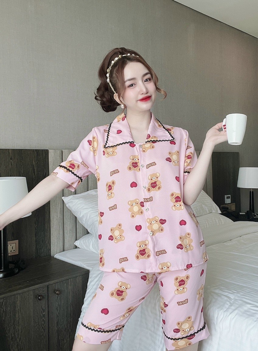 Đồ Bộ Nữ Mặc Nhà Quần Lửng Lụa 100D