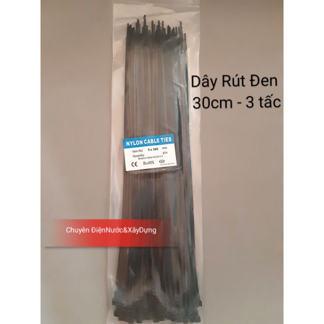 Dây rút nhựa đen 30cm - 3 tấc