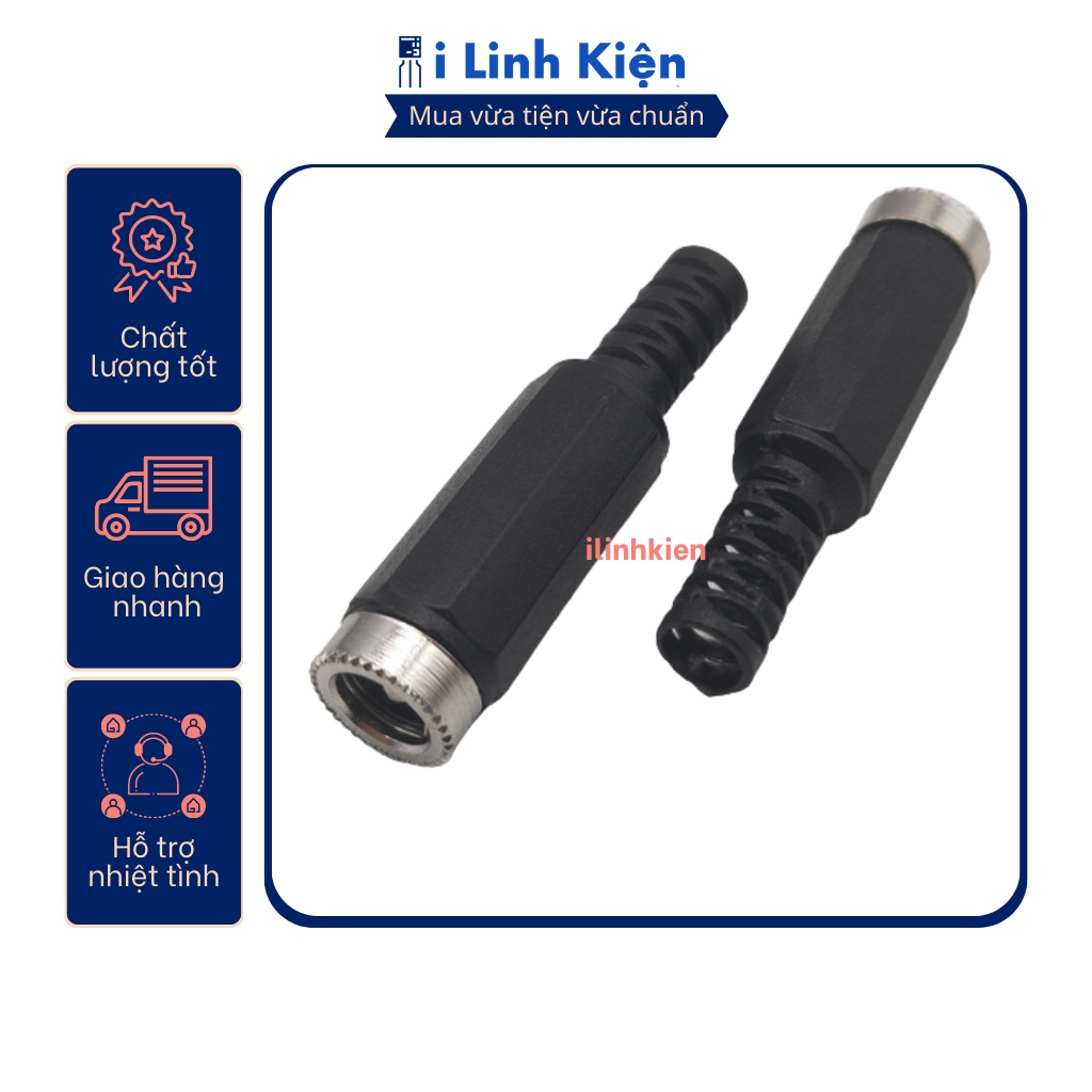 Jack nguồn DC cái 5.5x2.1mm đấu dây vỏ nhựa