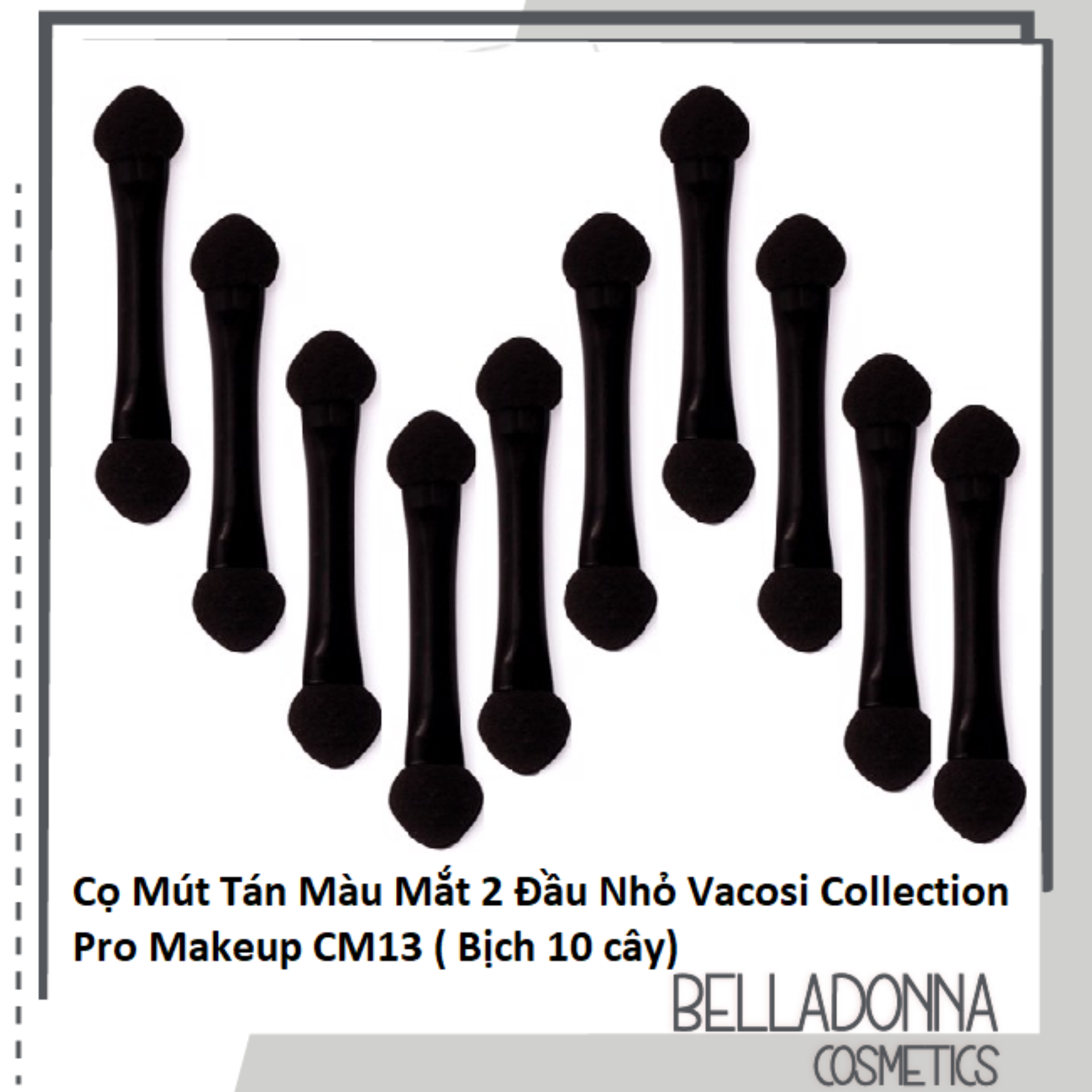 Set 10 cọ mắt mousse 02 đầu cán đen vacosi dual eyeshadow sponge cm13