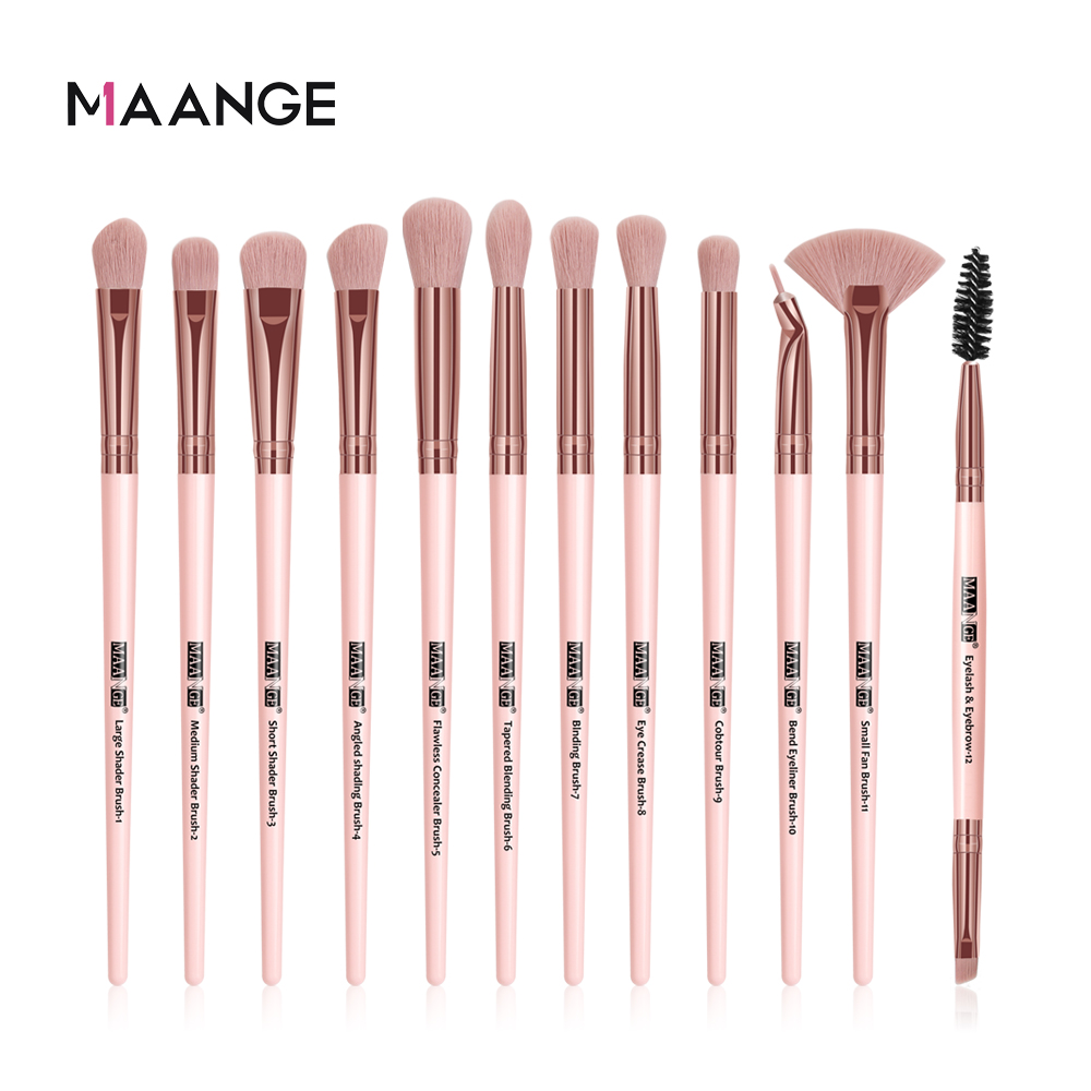 Bộ cọ trang điểm 12 cái Maange mới màu đen được làm chất liệu nhựa và tóc tổng hợp chất lượng cao an toàn không gây độc hại - INTL