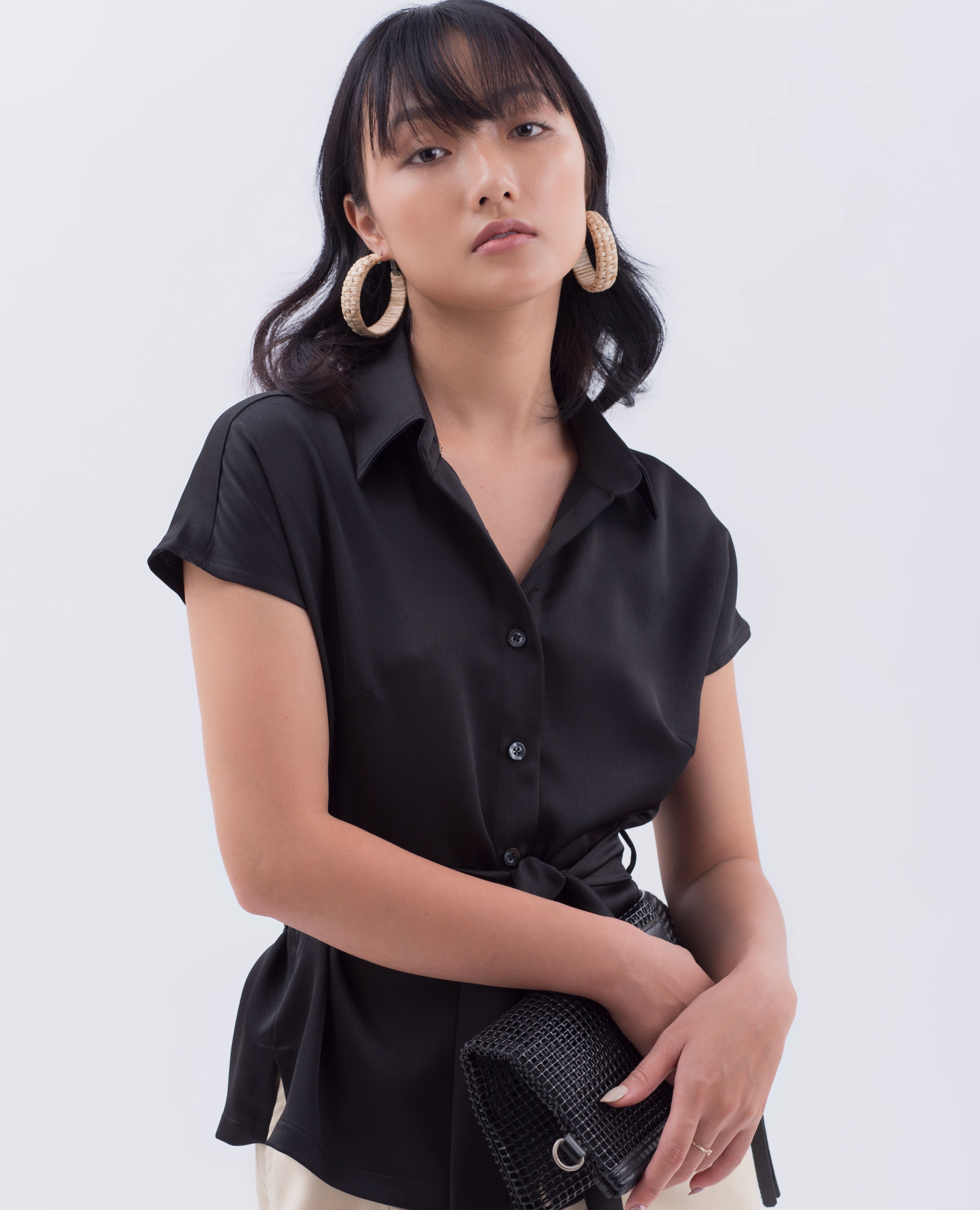 Kimilie - Áo Sơ Mi Lụa Elise Xanh Đen