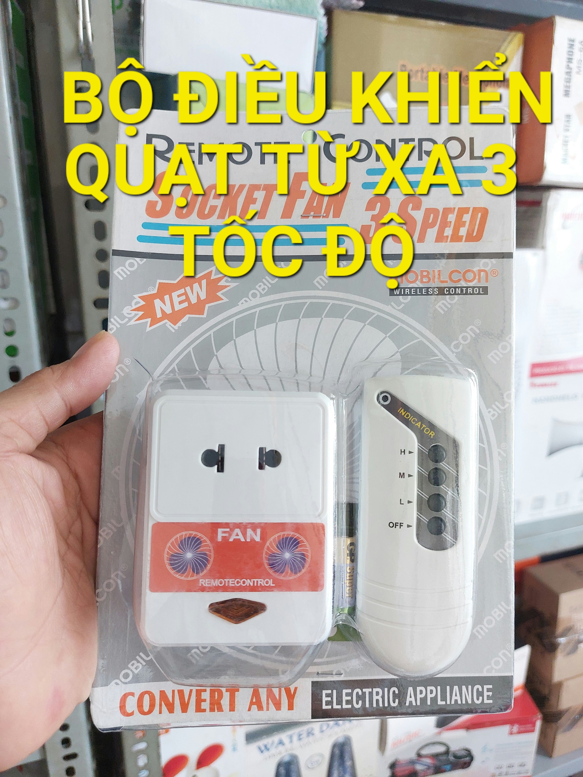 Ổ cắm điện điều khiển quạt 3 tốc độ từ xa - kèm pin mẫu mới