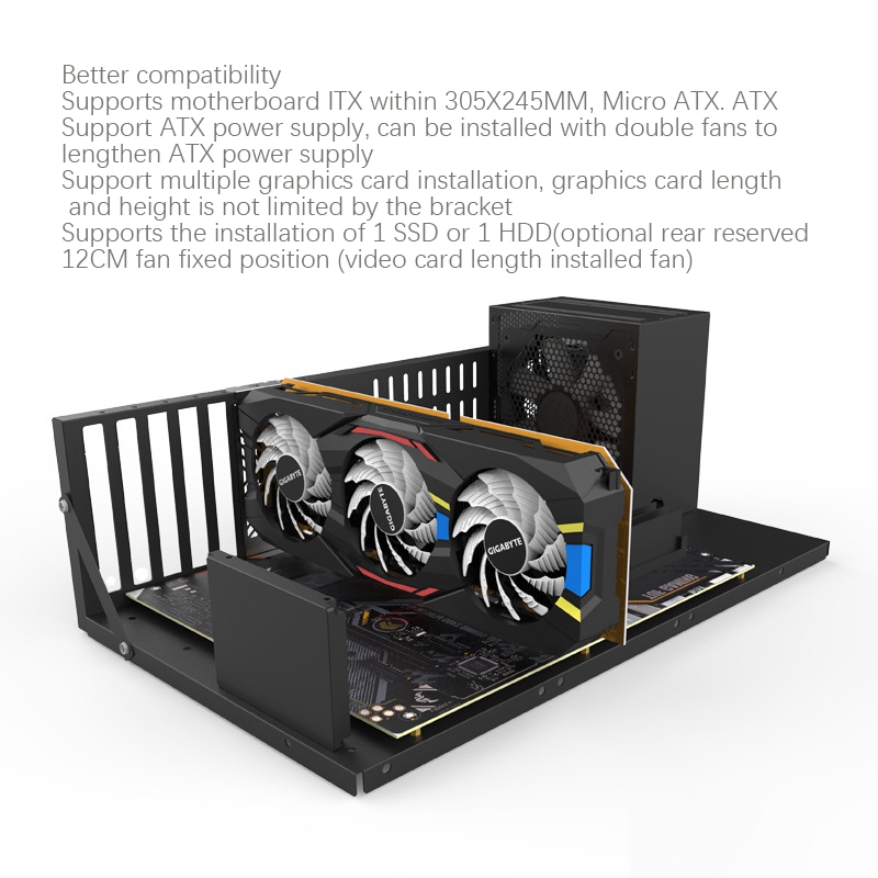 Mining Frame Mining ETH Motherboard Bracket Thickened Bitcoin Mining Rig Case Support ITX/ Mini ATX for 8 GPU