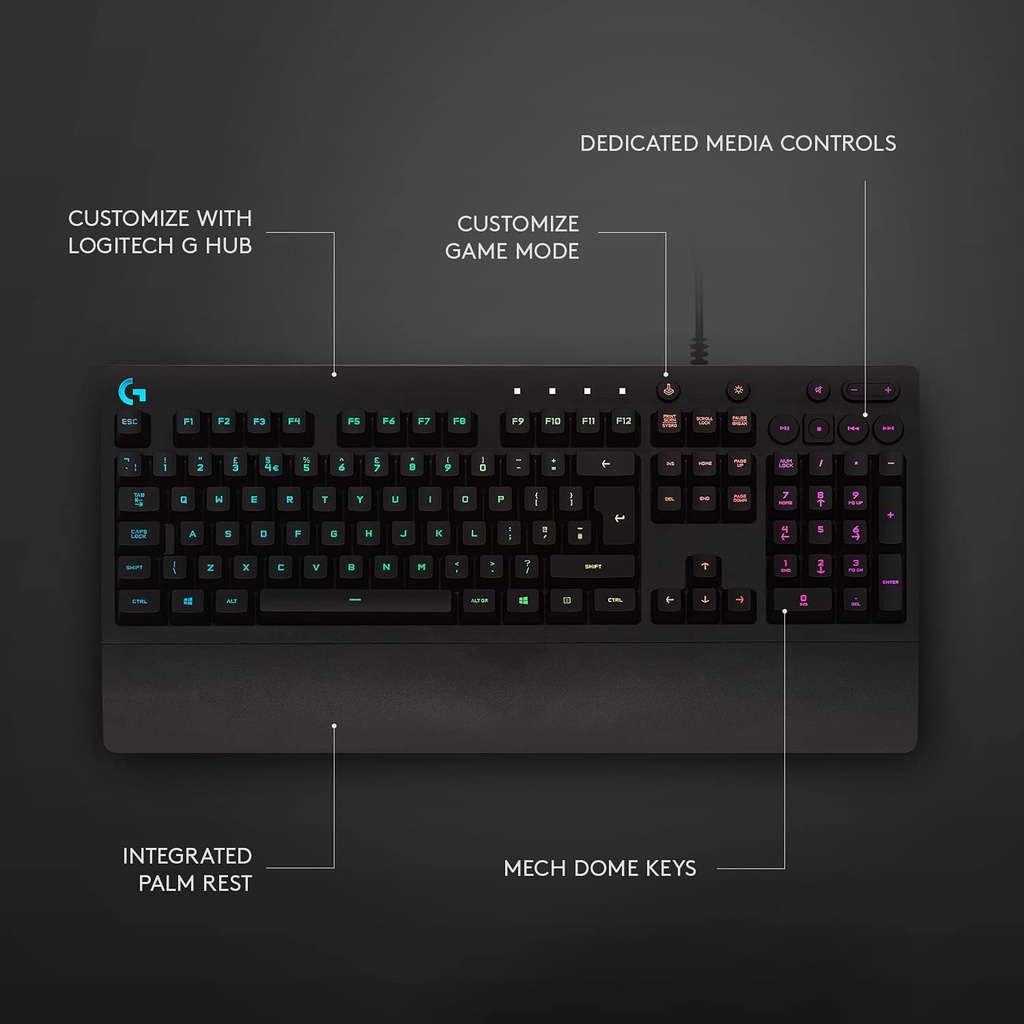 Bàn phím game có dây Logitech G213 Prodigy - RGB Lightsync, phím Media chuyên biệt, chống tràn bền bỉ - Hàng Chính Hãng