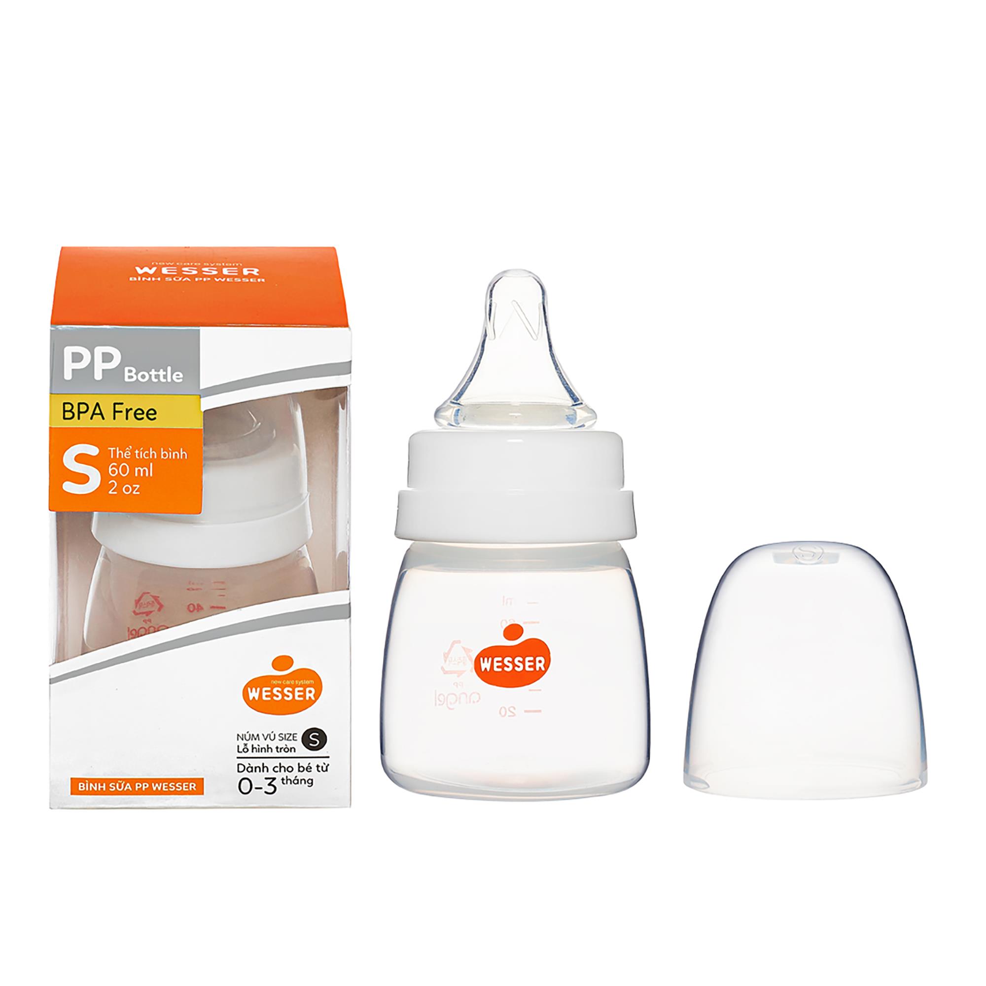 Bình sữa cổ hẹp PP Wesser mẫu mới nhất 60ml/140ml/250ml