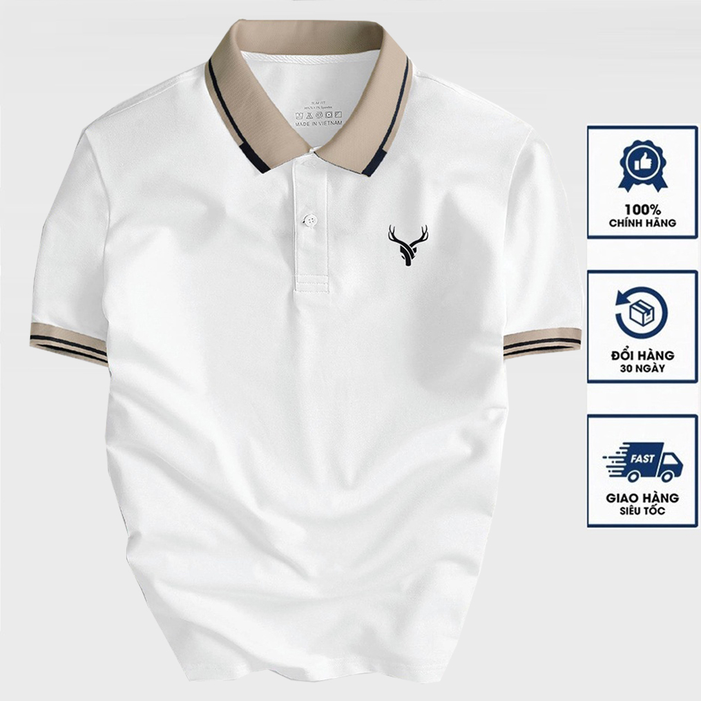 Áo thun Polo nam thêu Logo DEER vải thun cotton 4 chiều co giãn cực kỳ sang trọng