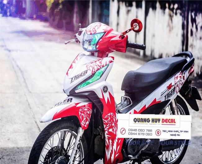 tem trùm xe Wave RSX Ti.ger trắng pha đỏ đẹp   - Tem dán xe máy wave làm theo yêu cầu - tem xe wave rẻ và đẹp