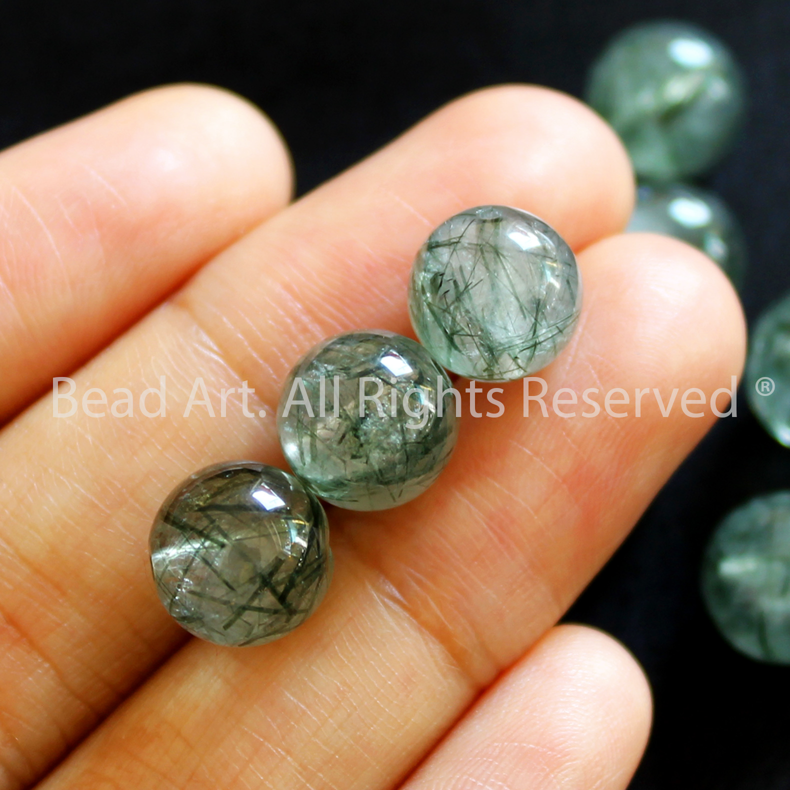 9mm đá thạch anh tóc xanh lá tự nhiên loại aa, hoả, mộc, vòng tay phong thuỷ, chuỗi hạt