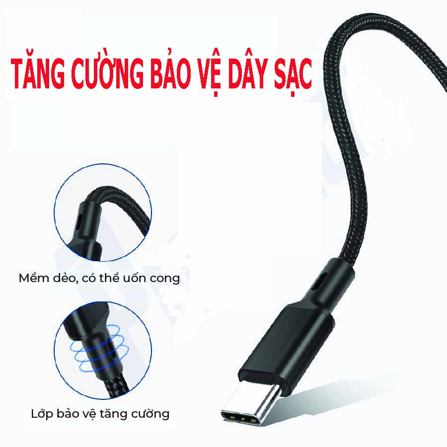 Dây cáp sạc đa năng  | Dây dù , Dài 1.2M | 3 đầu Micro USB / Type C / Lightning