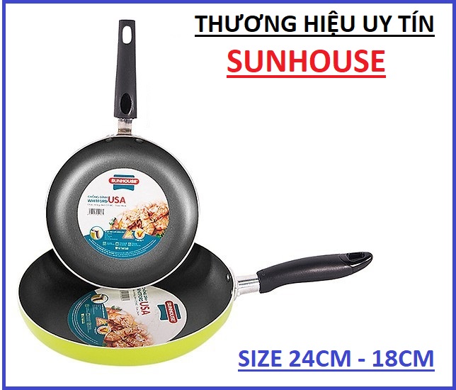 [Bảo Hành 2 Năm] Bộ 2 Chảo Chống Dính SunHouse (24cm-18cm) Cao Cấp - Hàng Chuẩn Về Chất Lượng Và Độ Hoàn Thiện