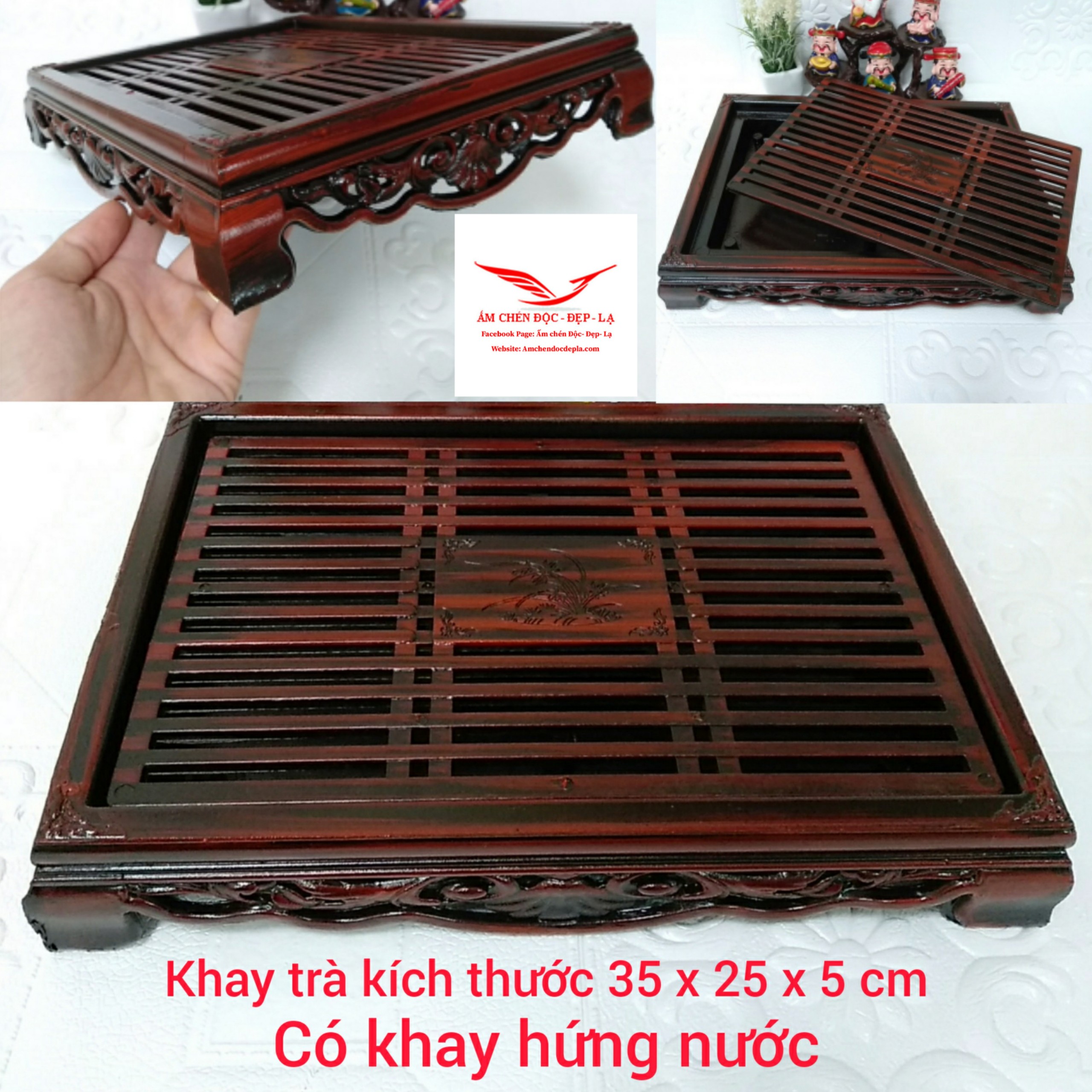 Khay trà giả cổ 33 x 23 x 5 cm