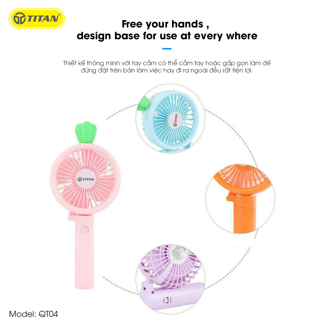 Quạt mini cầm tay TITAN - QT04 (Bảo hành 12 tháng - Hàng chính hãng)