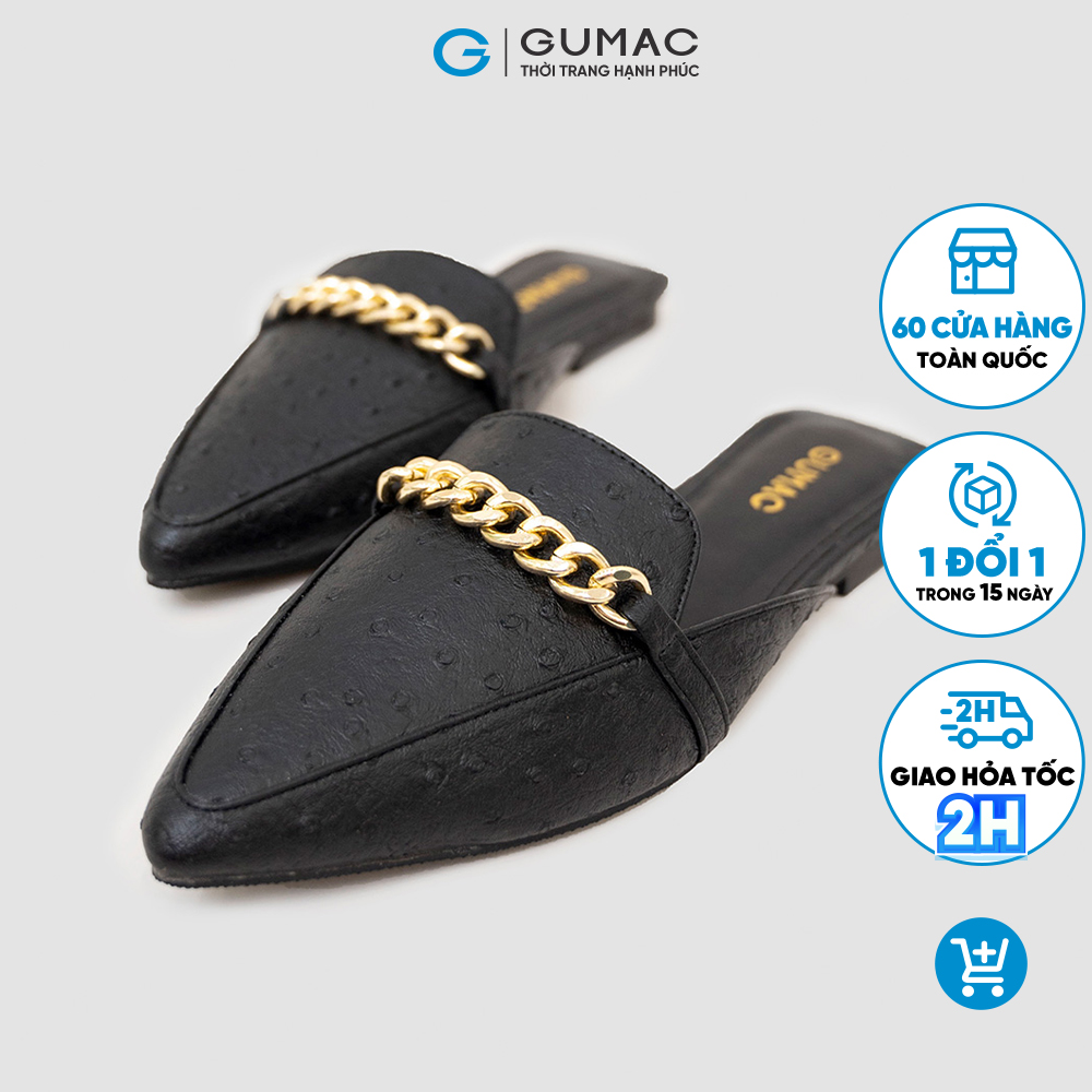 Giày sục GUMAC, giày sục phối xích ánh đồng mũi nhọn GD326