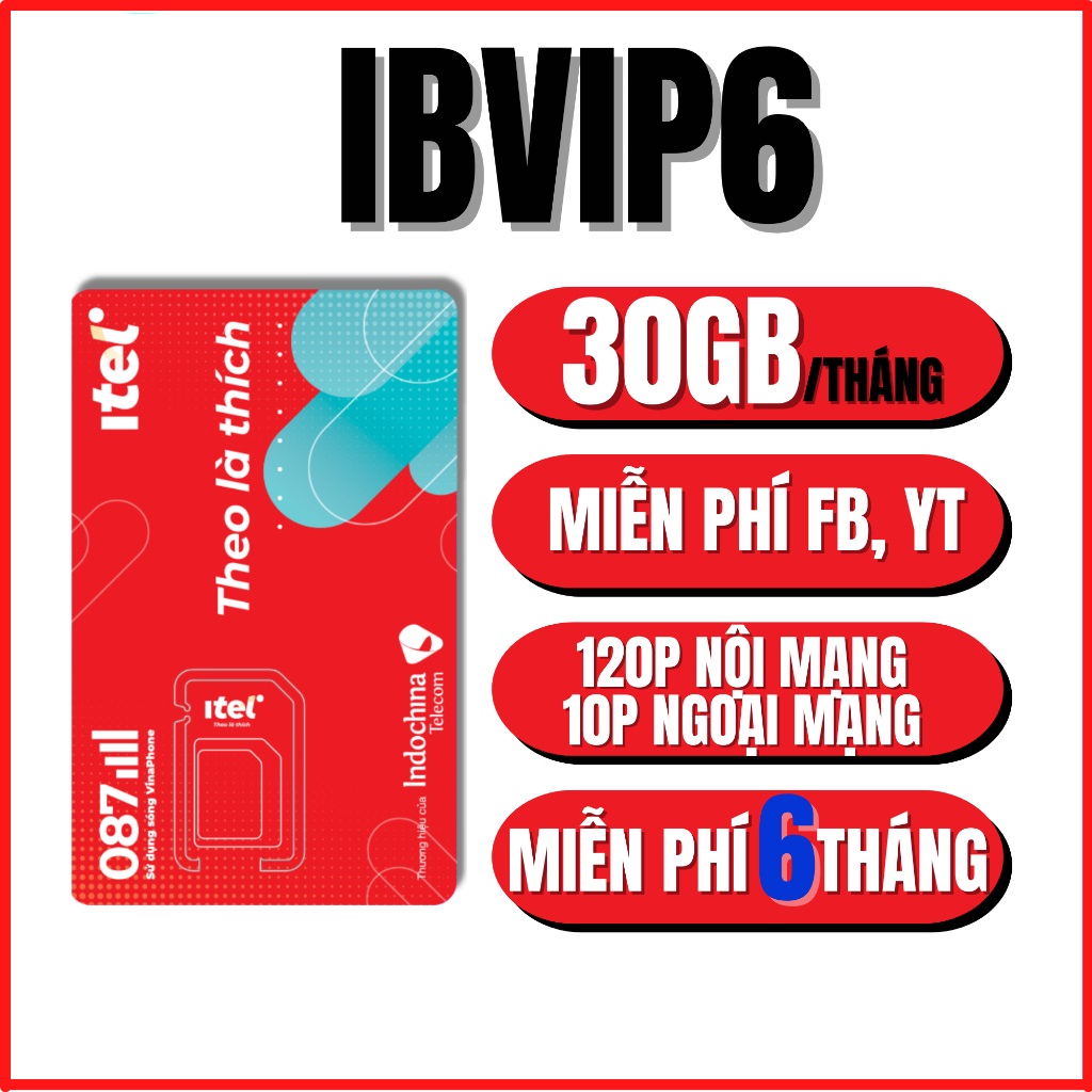 Sim 3G 4G Vina Itelecom Gói cước KHÔNG GIỚI HẠN DATA + MIỄN PHÍ GỌI , NHẮN TIN | IBVIP6 , IBVIP12 , IBKID6 , IB360. FREESHIP - CHƯA KÍCH HOẠT