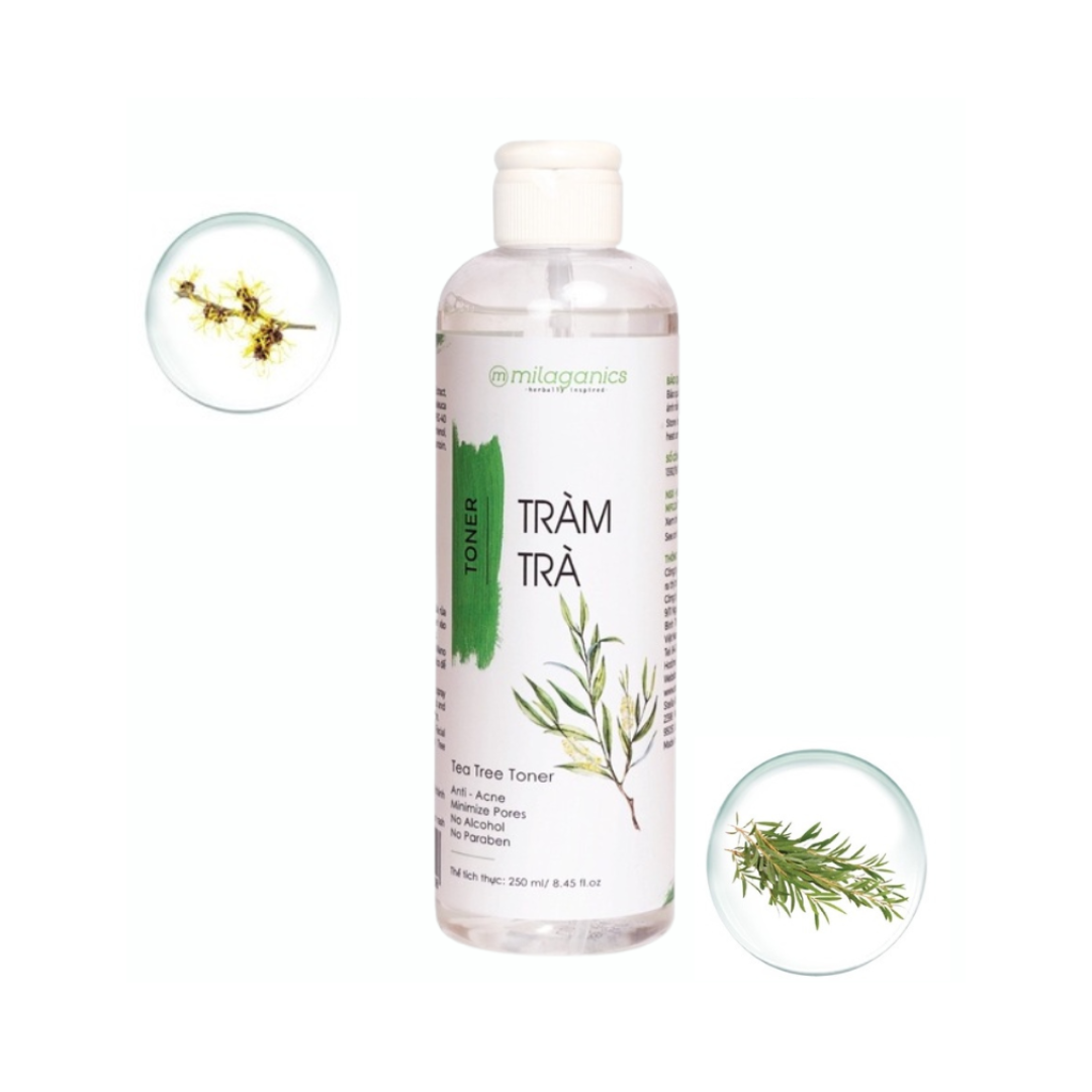 Toner tràm trà milaganics giảm sưng viêm ngăn mụn cấp ẩm chai 250ml