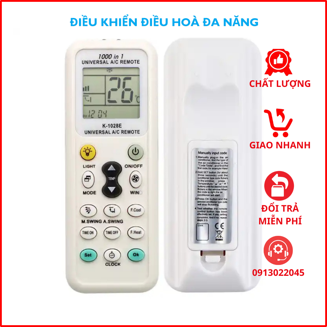 Điều khiển điều hòa Đa năng - Remote máy lạnh Đa năng. K-1028E và KT-16E