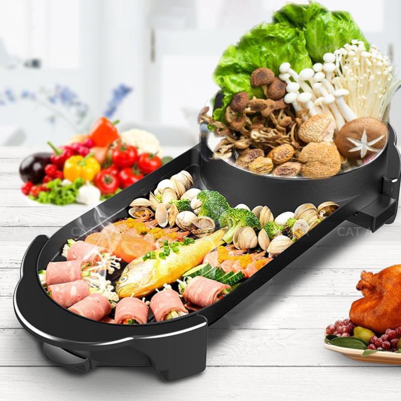 Bếp nướng kèm nồi lẩu 2in1 chữ nhật vừa giúp bạn có thể vừa nấu lẩu, vừa nướng thức ăn.