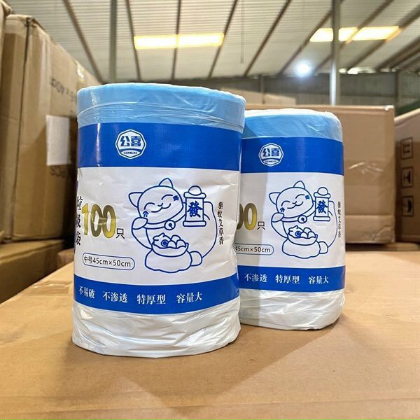 Combo 2 cuộn túi đựng rác có dây rút hình mèo, túi đựng rác