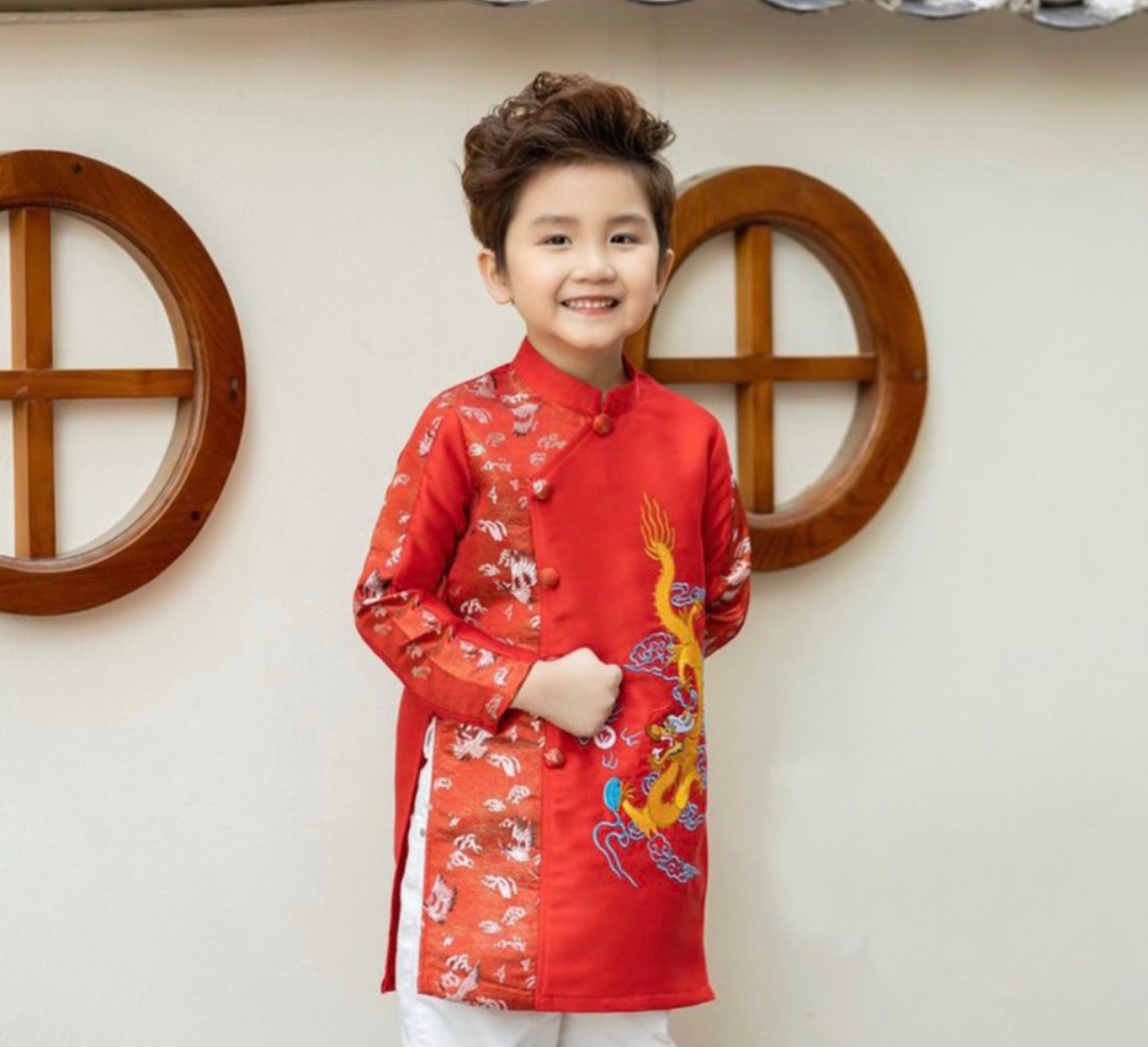 Áo dài cách tân bé trai chất nhung mềm mát