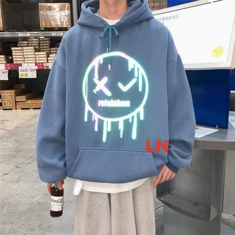 Áo hoodie phản quang mặt cười chảy DA6