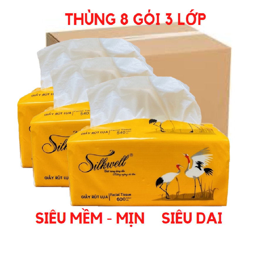 BỊCH 10 gói Giấy ăn giấy rút lụa cao cấp 3 lớp 200 Silkwell