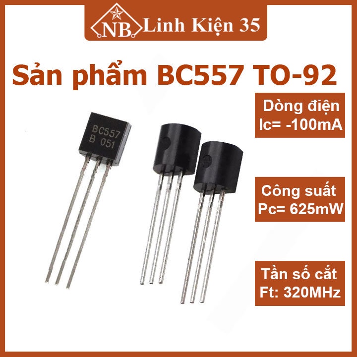 Linh kiện bán dẫn bc557 to-92 trans npn 0.1a 45v siêu rẻ