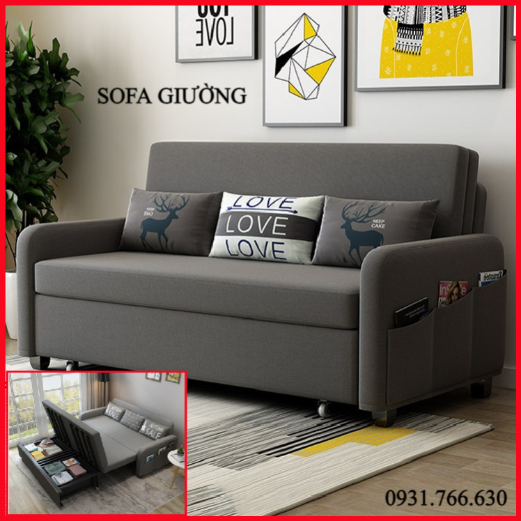 Giường sofa thông minh gấp gọn có hộc đựng đồ thế hệ mới với khung hoàn bằng sắt sơn tĩnh điện.KT: 1m6 x 1m9