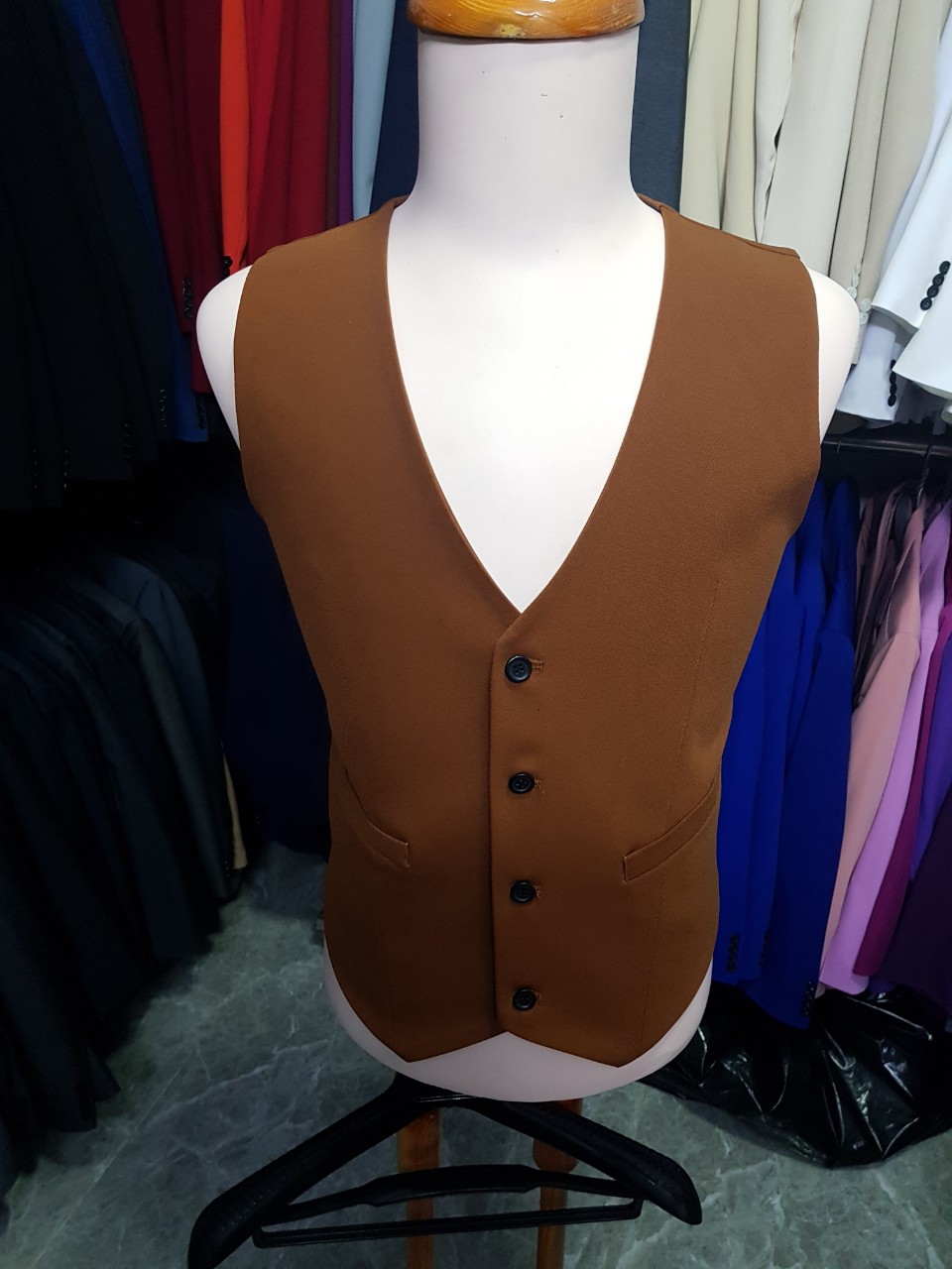 [HCM]Áo gile nam ôm body màu xanh coban tặng nơ đen